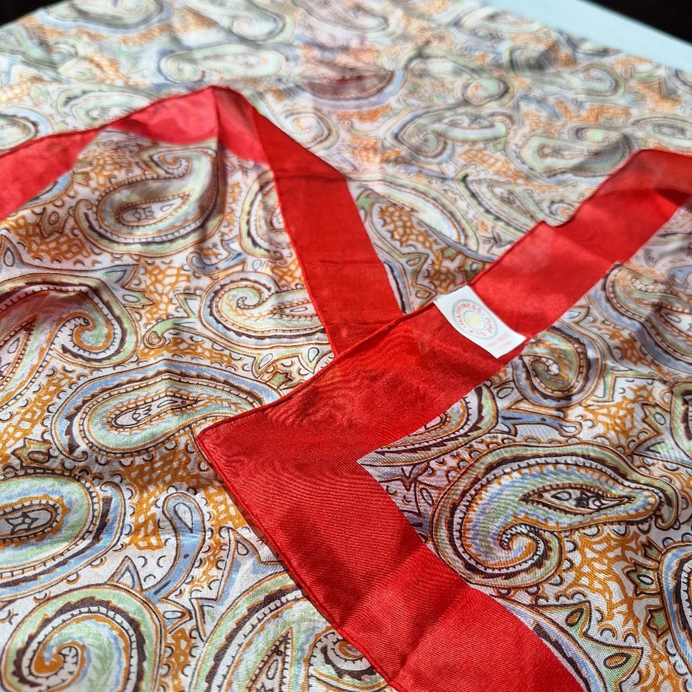 Vintage Silk Scarf Paisley Print Square Shaped Handmade Real Pure Silk Pretty - Picture 5 of 17